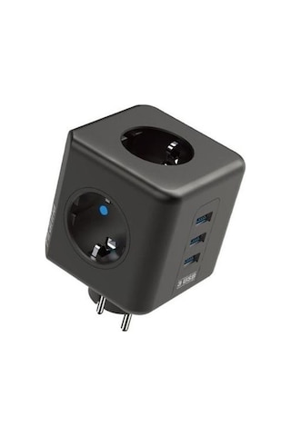 Isıya Dayanıklı Termal Akım Korumalı Ve Çocuk Korumalı 3 Priz Girişli 3 Usb Girişli Küp Priz