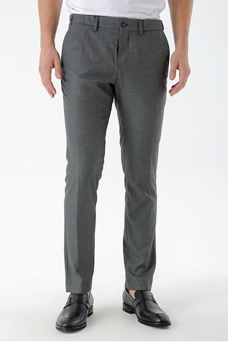 Morven Erkek Siyah Beard Desenli Slim Fit Classic Pantolon Siyah