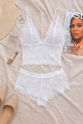 Moda Dua Kadın Beyaz Dantel Bralet Şort Takımı Romantik Ve Zarif İç Giyim