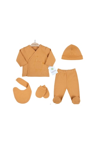 3 Ay Zürafa Nakışlı Çizgili 5'li Hastane Çıkış Seti Hardal