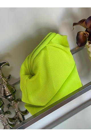 Neon Sarı, Piliseli Çizgi Detaylı El Çantası Sarı