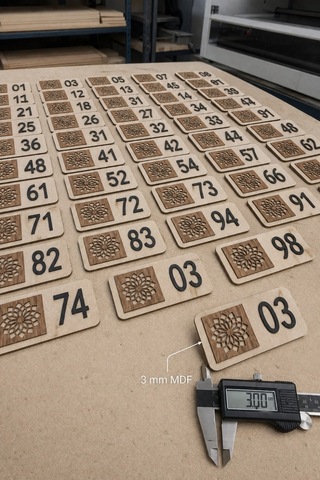 12 Li Ahşap Kapı Numarası Seti 3 Mm Mdf Lazer Kesim - Ceviz
