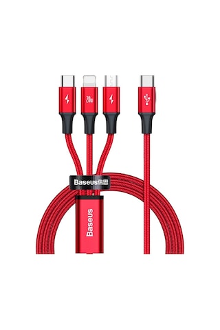 Gajeena Baseus 3'ü 1 Arada Hızlı Şarj Kablosu 1.5m Kırmızı - Pd 20w, Type-c/micro Usb/iphone Uyumlu, Veri Senkronizasyonu