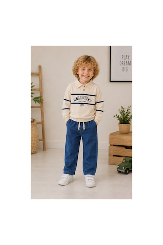 Minaminokids Erkek Çocuk Polo Yaka Sweatshirt Ve Kot Pantolon İkili Takım Krem