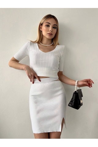 Etekli Triko Takım Beyaz T23107 Beyaz
