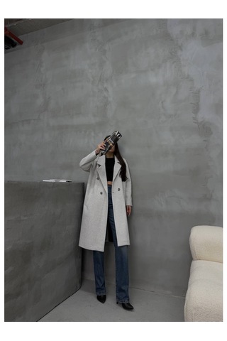 Pure Elegance Uzun Kaban Acık Gri Açık Gri