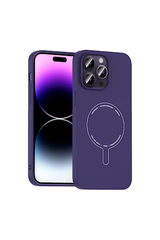 Apple iPhone Uyumlu 14 Pro Max Kılıf M-safe Şarj Özellikli Kamera Korumalı Zore Elio Sert Pc Kapak - Derin Mor