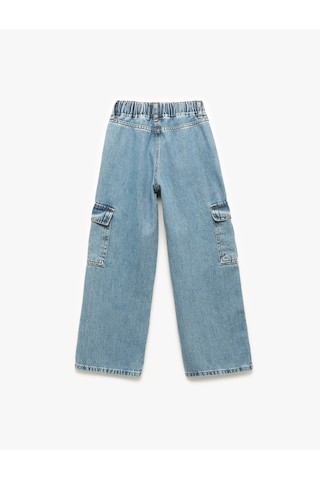 Koton Pamuklu Cep Detaylı Geniş Paça Kargo Denim Pantolon Lıght Indıgo 6wkg40026ad Açık Mavi