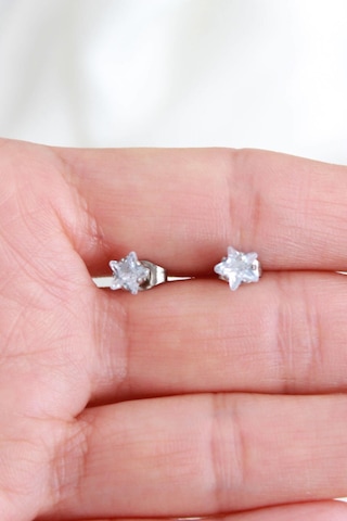 Niki Aksesuar Gümüş Renk Zirkon Yıldız Taşlı Çelik Küpe - Küçük Boy Silver