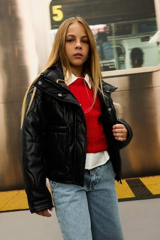 DeFacto Kız Çocuk Su İtici Fermuarlı Çıtçıt Kapamalı Cepli Mont C5486A824AUBK27 Siyah