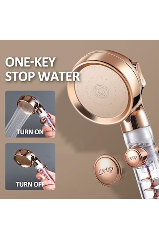 Turboşarjlı Duş Başlığı 3 Mod Yüksek Basınç Ayarlanabilir Filtreleme Yağış Duşu Ev Banyo İçin Altın