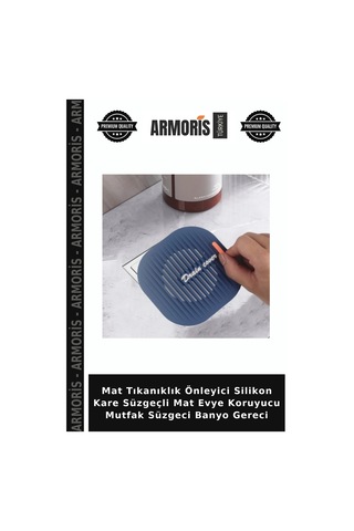 Mat Tıkanıklık Önleyici Silikon Kare Süzgeçli Mat Evye Koruyucu Mutfak Süzgeci Banyo Gereci Mat Siyah