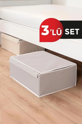 3 Adet Çok Amaçlı Kapaklı Düzenleyici Kutu Baza Hurç 50x40x19 Cm Gri-beyaz
