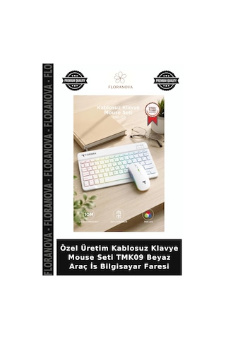 Özel Üretim Kablosuz Klavye Mouse Seti Tmk09 Beyaz Araç İs Bilgisayar Faresi Diğer