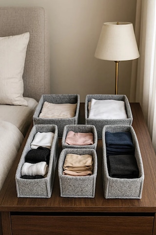 Gri Keçe Çekmece Ve Dolap Düzenleyici Organizer Seti 6 Parça Krem, Çok Amaçlı Düzenleyici Kutular Gri