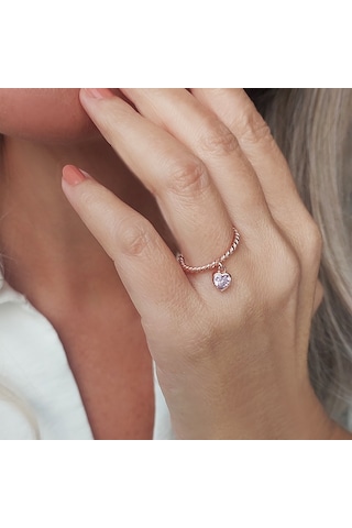 Vaoov 925 Ayar Gümüş Kalp Sallantılı Yüzük Rose