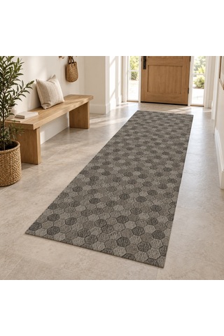 Kartela Halı Taş Petek Antrasit Koridor Mutfak Yolluk Halısı Kaymaz Taban Yıkanabilir 100x300 Cm