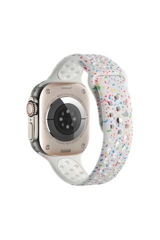 Apple Watch Uyumlu 7 45mm Kordon Yeni Seri 2023 Krd-02 Silikon Strap Kayış - Beyaz