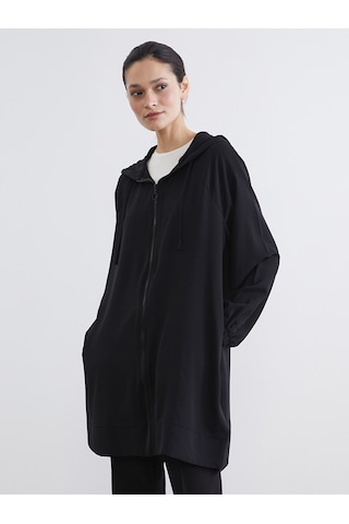 Lcw Modest Siyah Kapüşonlu Oversize Kadın Tunik