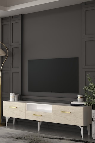 180dhdtsç2bta Eros Tv Sehpası,ünitesi Beyaz-traverten-altın