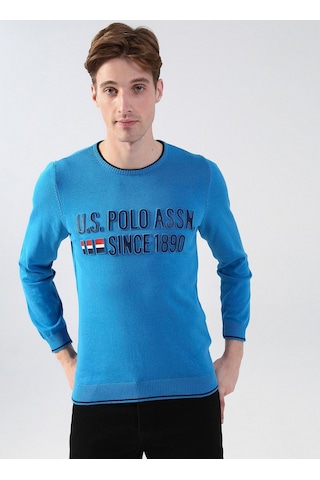 U.s. Polo Assn. Bisiklet Yaka Mavi Erkek Kazak Kolon Mavi