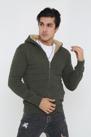 Erkek Fermuarlı Içi Kürklü Haki Hırka Mont-Haki