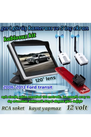 Kablosuz 5 İnç Ekran 2006-2013 Ford Transit Uyumlu Kamera 12 Volt