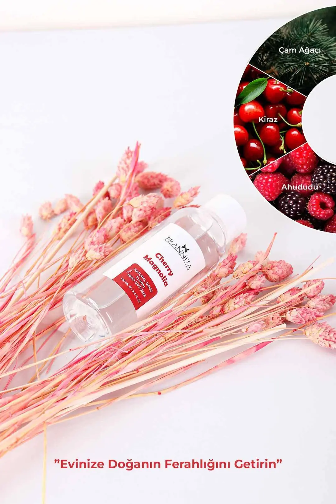 Frannita Cherry Magnolia Çiçekli Cam Vazolu Refilli Dekoratif Oda Kokusu 100ml