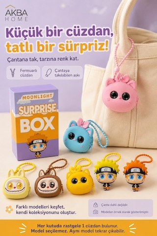 Sürpriz Kutulu Figürlü Mini Cüzdan Fermuarlı Çanta Süsü Ve Aksesuarı Rastgele Model, 1 Adet