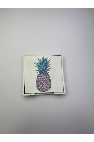 6 Lı Ahşap Bardak Altlığı Seti Kutulu - Ananas Desenli 1