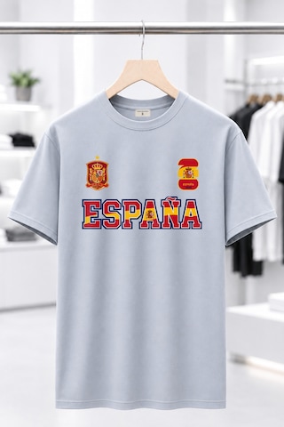 Bayloranzzo Espana İspanya %100 Pamuk Heavy Cotton Premium Kalite Unisex Tişört Gri