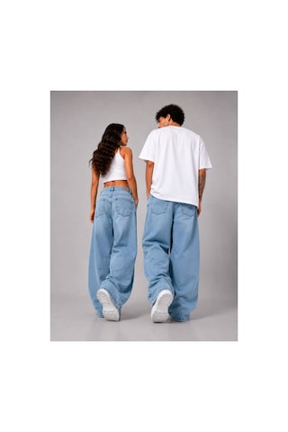 Kar Yıkama Unisex Baggy Jean Pantolon Mavi