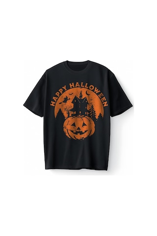 Bumeta Happy Halloween Oversize Unisex Tişört T-shirt Siyah