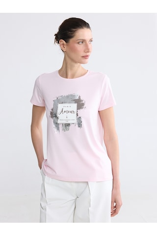Lcw Everyday Pembe Bisiklet Yaka Paris Baskılı Kadın Tişört