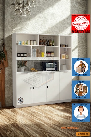 Tamamı Mdf Çok Amaçlı 4 Kapaklı Açık Raflı Kiler Dolabı Mutfak