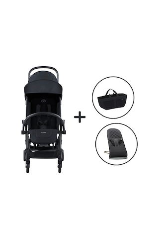 Bumprider Connect³ Bebek Arabası Black-black & Yan Düzenleyici Çanta & Babybjörn Bliss Ana Kucağı Woven Black