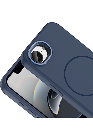 Maks Technology iPhone Uyumlu 17e Kılıf M-safe Şarj Özellikli Metal Kamera Çerçeveli Mkst Edi Silikon Kapak - Lacivert