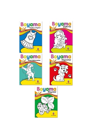 Kalın Boyama Kitabı Meyveler, Çiçek Kız, Giysiler, Hayvanlar 5 Kitap