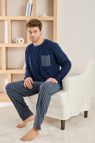 Pijamoni Erkek Bisiklet Yaka Cep Detaylı Lacivert Pijama Takımı Lacivert