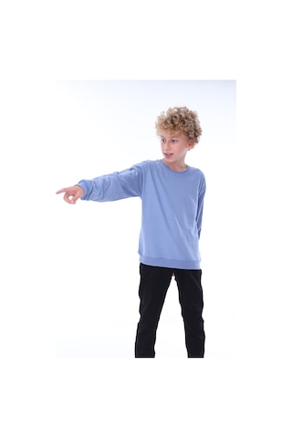 Zuzunga Oversize Unisex Basic Düz Mavi Renk %100 Pamuk Sweatshirt 2-11 Yaş Mavi