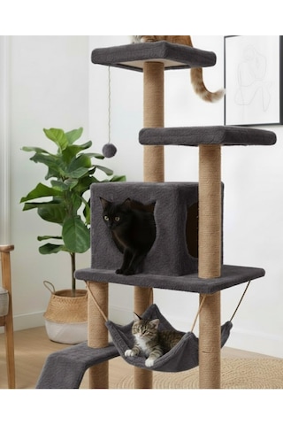 Pet S9 Kedi Tırmalama Kulesi Platformlu 124 Cm Antrasit