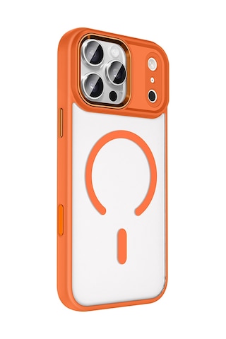 Adige Apple Uyumlu iPhone 17 Pro Max Kılıf Krom Wireless Şarj Özellikli Magsafe Silikon Kapak Turuncu