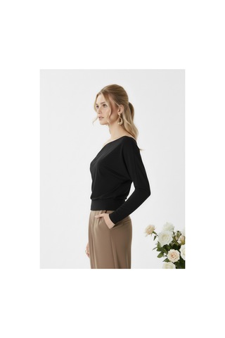 Fiolin Kadın Elegant Asimetrik Omuz Detaylı Bluz siyah