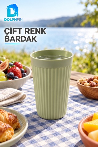 Çift Renk Plastik Bardak Çizgili Tasarım Günlük İçecek Bardağı Çok Renkli