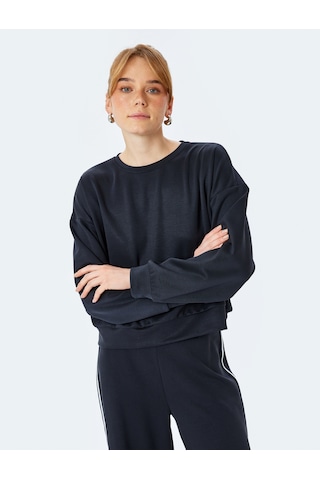 Koton Modal Kumaş Bisiklet Yaka Uzun Kollu Basic Sweatshirt Siyah 5sak10112ek Siyah