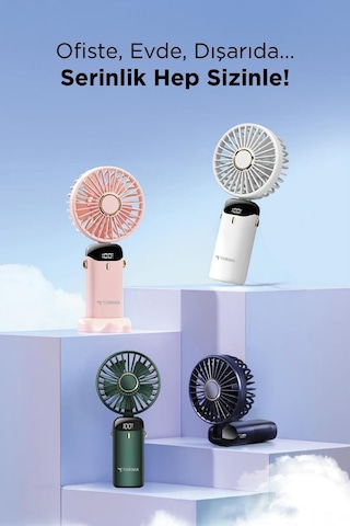 Torima F-19 Beyaz Dijital Ekranlı Şarjlı 90 Derece Ayarlanabilir Başlıklı Mini Masa Fan Vantilatör