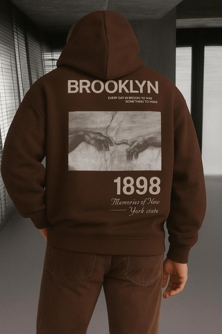 Benroma 3 İplik Penye Brooklyn Baskılı Sweatshırt Kahverengi