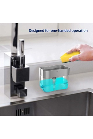 Yunboo Sünger Tutucu İle 2'li Mutfak Sabun Dispenseri, 385 Ml Kapasite, Siyah Asb Plastik, Ev Ofis İçin Kullanıma Kolay