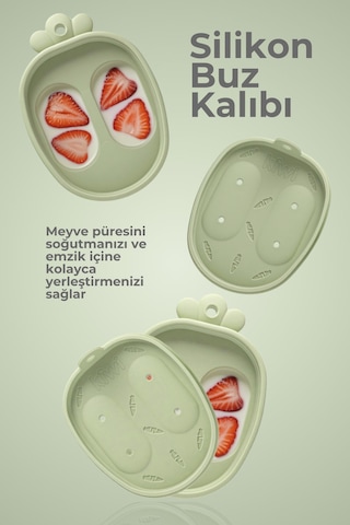 Kiwi Passy Püre Emzik Ve Diş Kaşıyıcı Bebek Meyve Süzgeci+buz Kalıbı- Olive