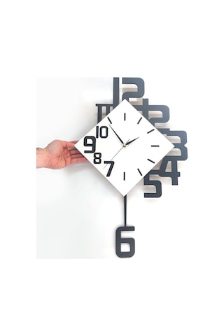 CajuArt Modern Büyük Boy Geometrik Sallanan Sarkaçlı Ev Ofis Duvar Saati Siyah